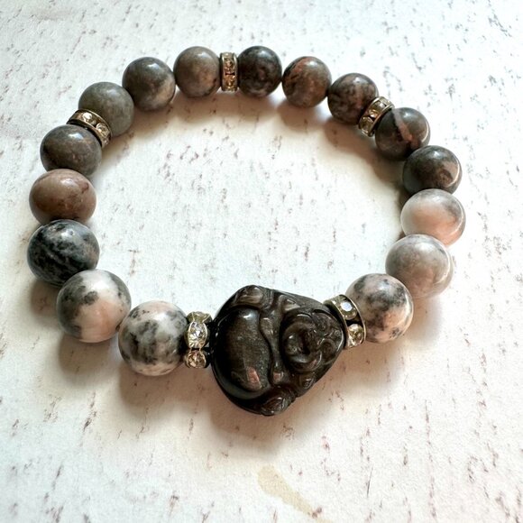 Handmade Jewelry - Shades of Grey! Beautiful Jasper Stretch Buddha Bracelet size 7